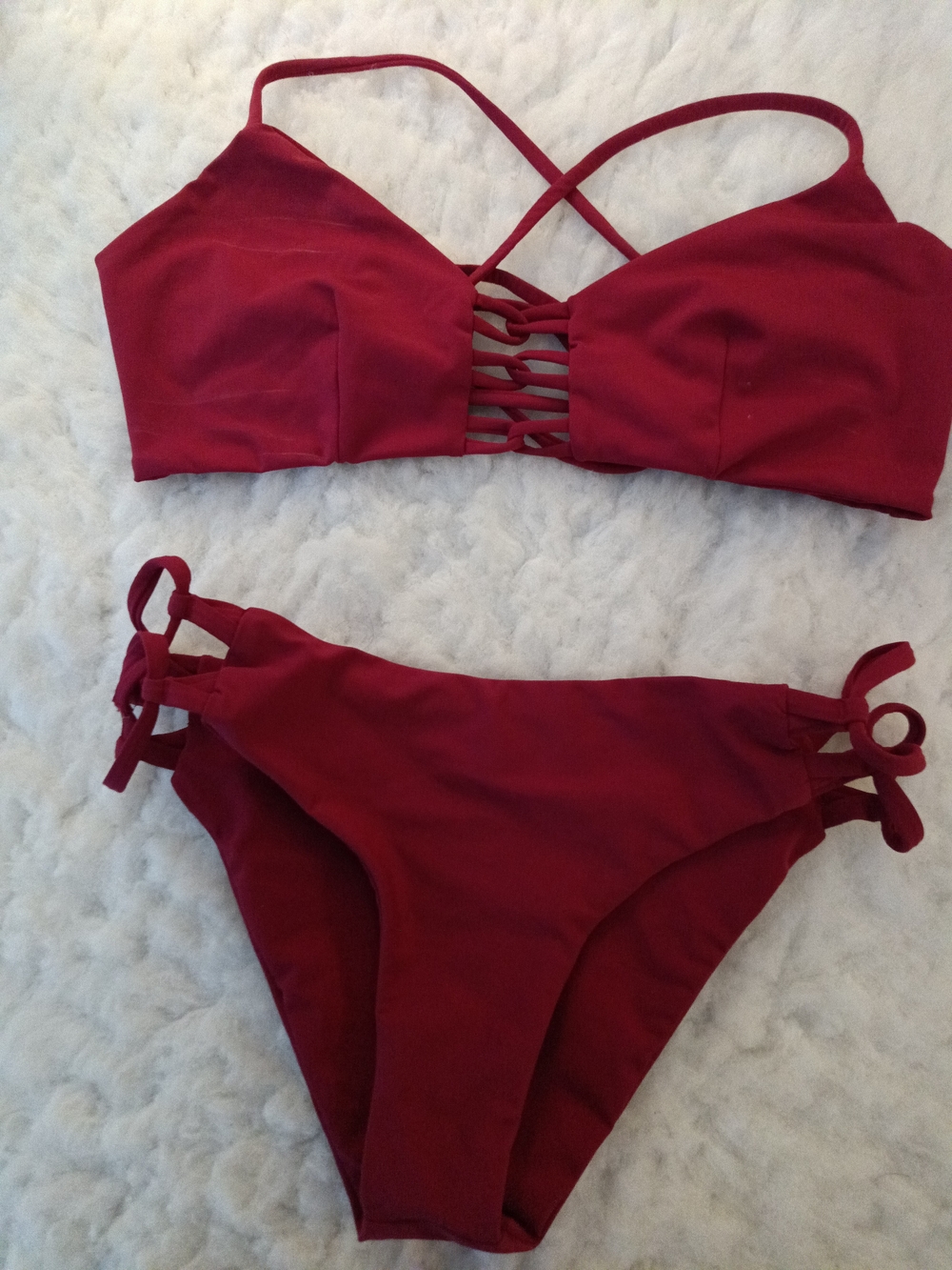 Frankie's Bikinis Burgundy Strappy Two-Piece Swim Set